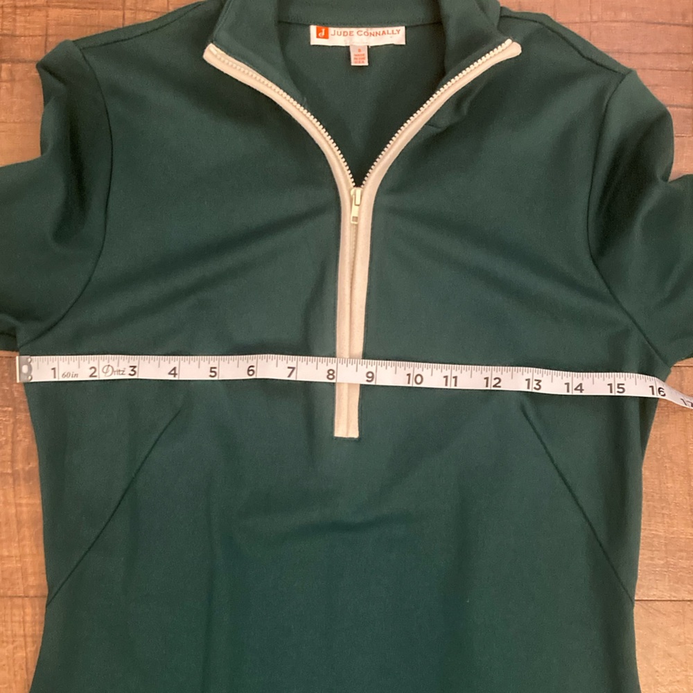 Jude Connally Forest Green Long Sleeve Zip-Front Dress with White Trim - Picture 8 of 11